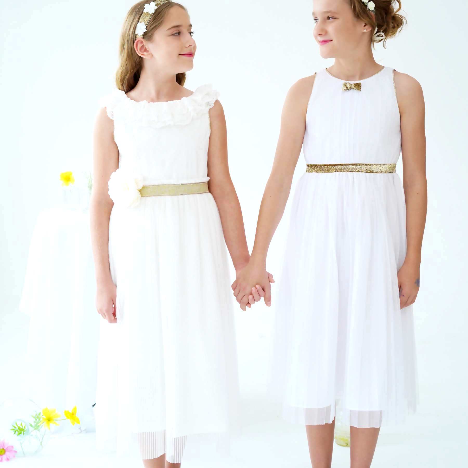 Robe Cérémonie Fille Blanche et Or Longue | HEPBURN – Image 6