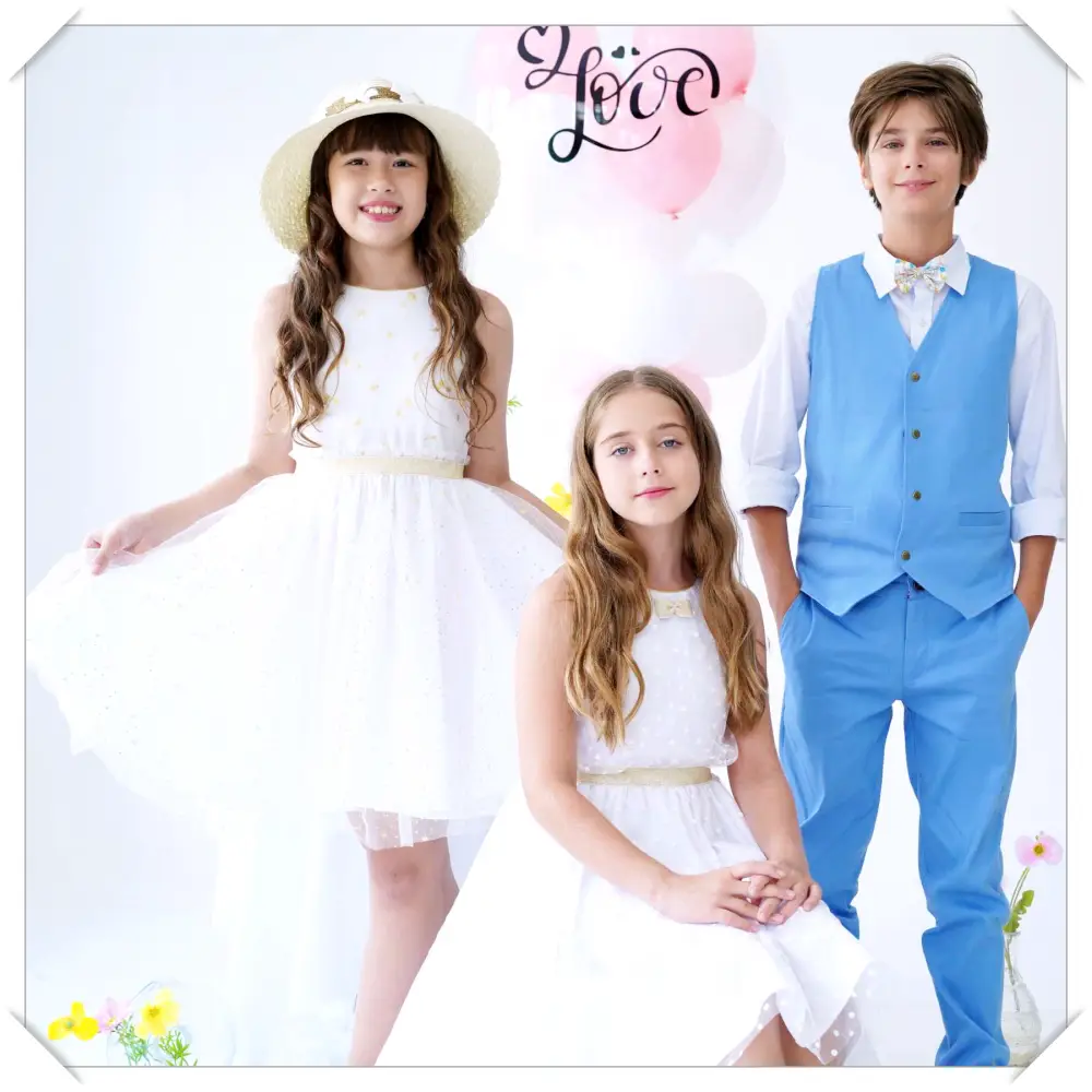 Robe cérémonie fille qui tourne blanche en tulle avec ceinture doré, Tailles disponibles 2 à 16 ans.